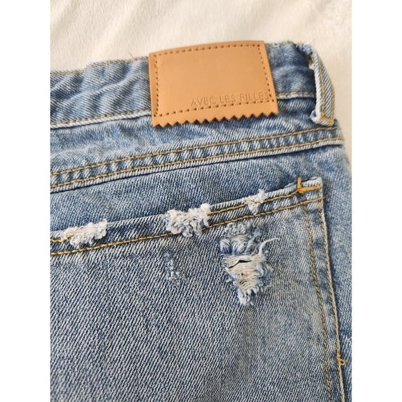 Avec Les Filles Med Wash Distressed Straight Leg Sz 31 button fly beach boho - Picture 7 of 12